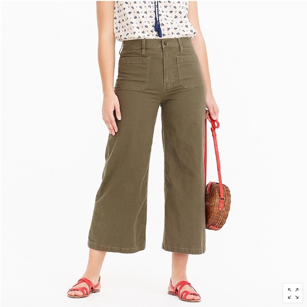 J. Crew Olive High-Rise Wide-Leg Crop Pants